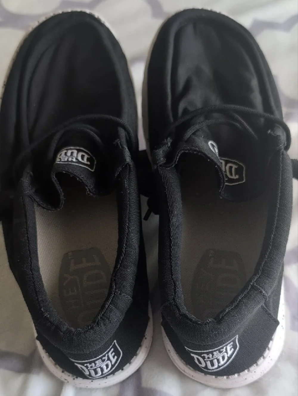 Hey Dude Men's Black Canvas Slip-On Sneakers with White Soles